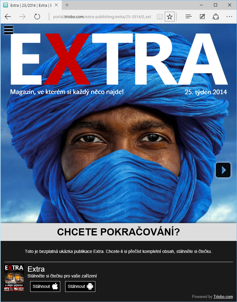 Ukázka Triobo Portal s reklamou pro stažení aplikace